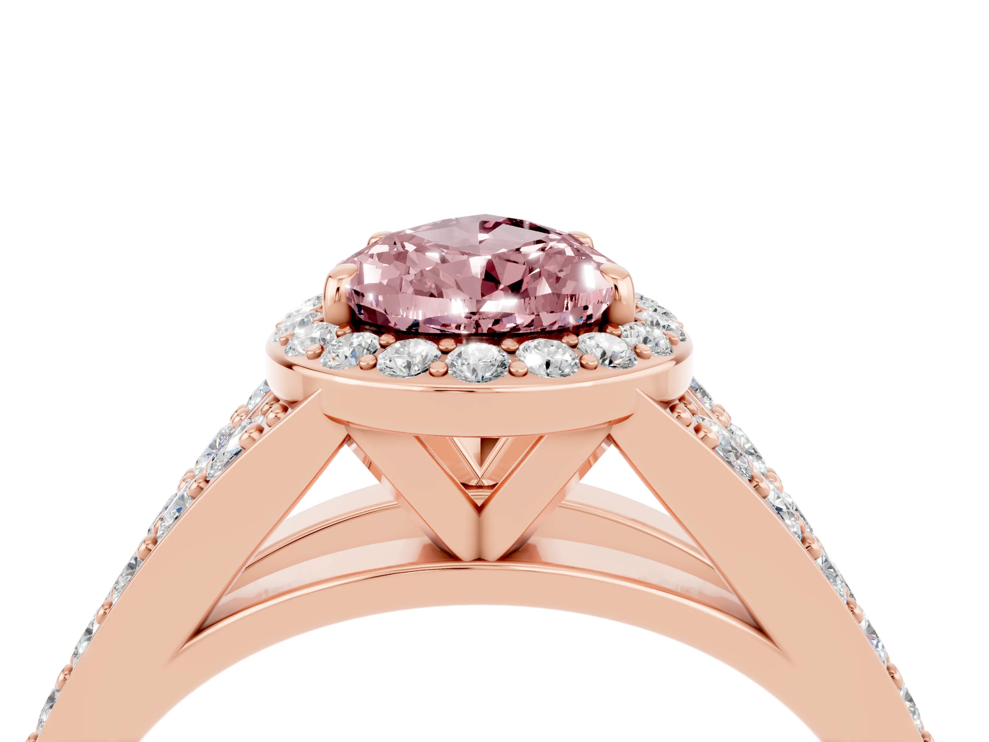 Rose gold Pear Cut Morganite Split Shank Halo Ring with Four-Prong Setting_16
