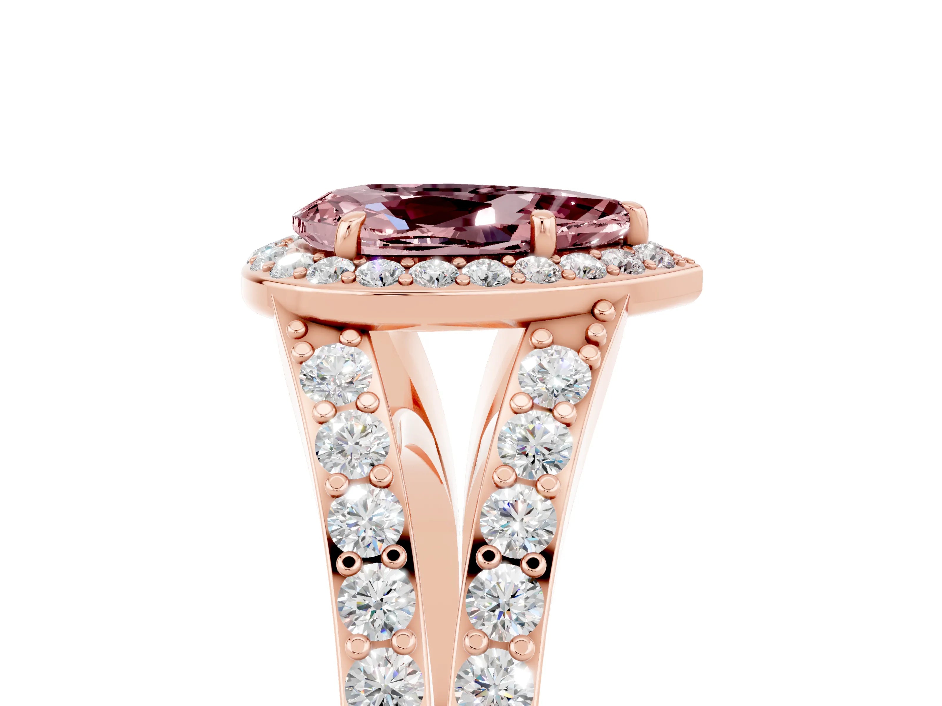 Rose gold Pear Cut Morganite Split Shank Halo Ring with Four-Prong Setting_17