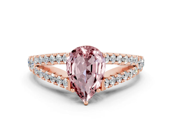 Rose gold Pear Cut Morganite Split Shank Pavé Engagement Ring with Four-Prong Setting