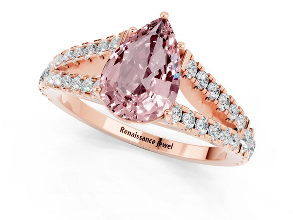 Rose gold Pear Cut Morganite Split Shank Pavé Engagement Ring with Four-Prong Setting