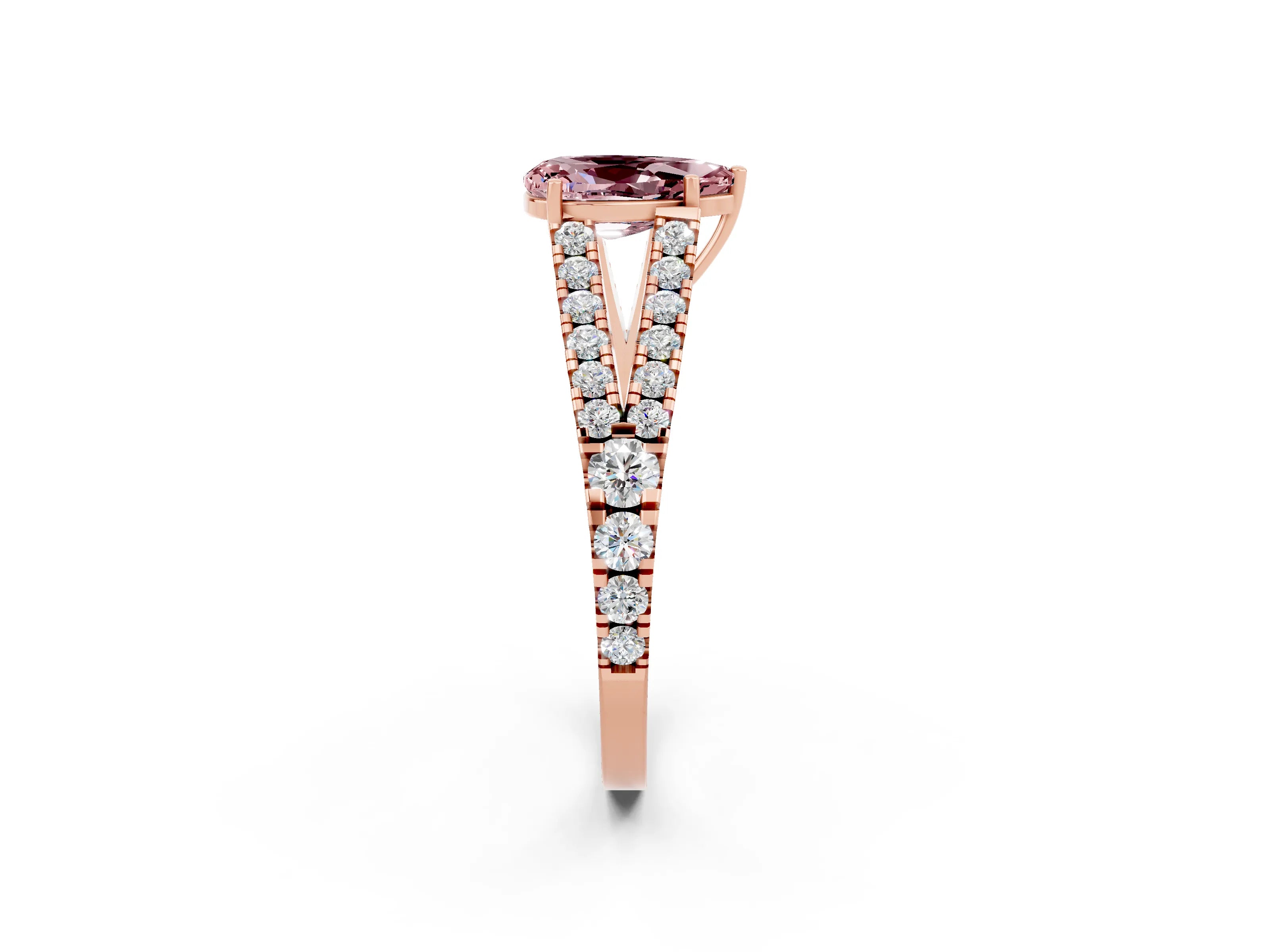 Rose gold Pear Cut Morganite Split Shank Pavé Engagement Ring with Four-Prong Setting_14