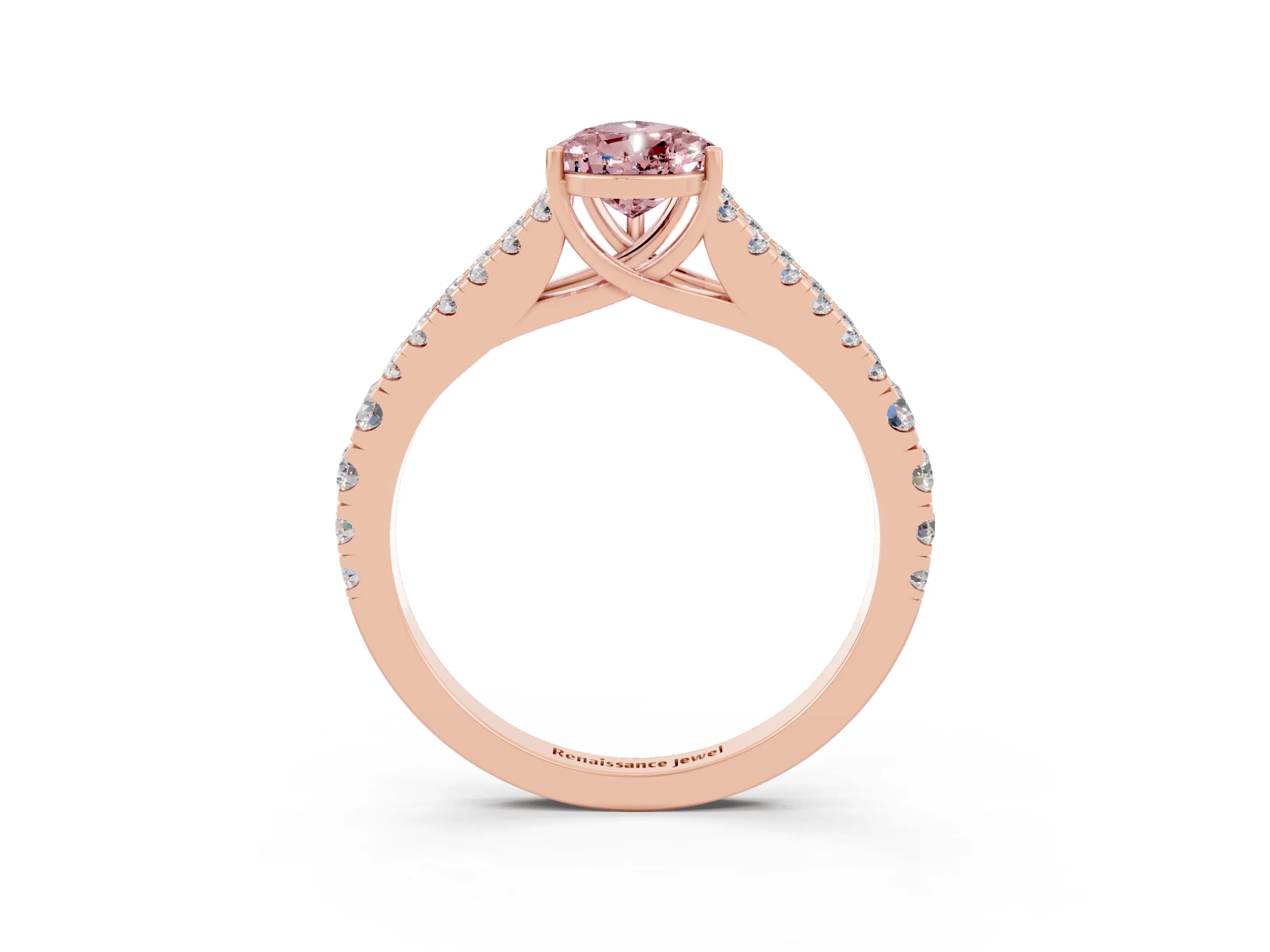Rose gold Pear Cut Morganite Split Shank Pavé Engagement Ring with Four-Prong Setting_15