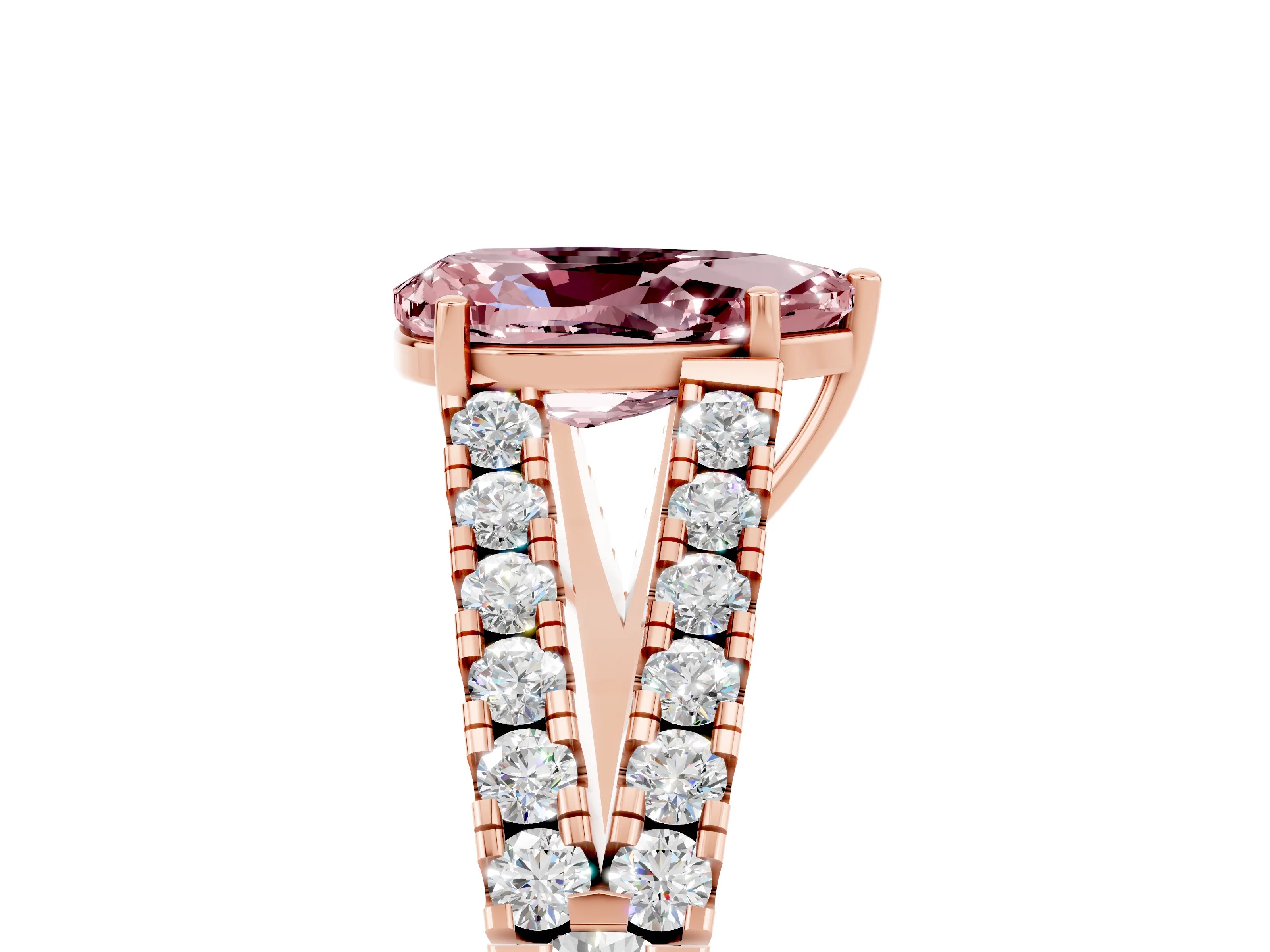 Rose gold Pear Cut Morganite Split Shank Pavé Engagement Ring with Four-Prong Setting_17