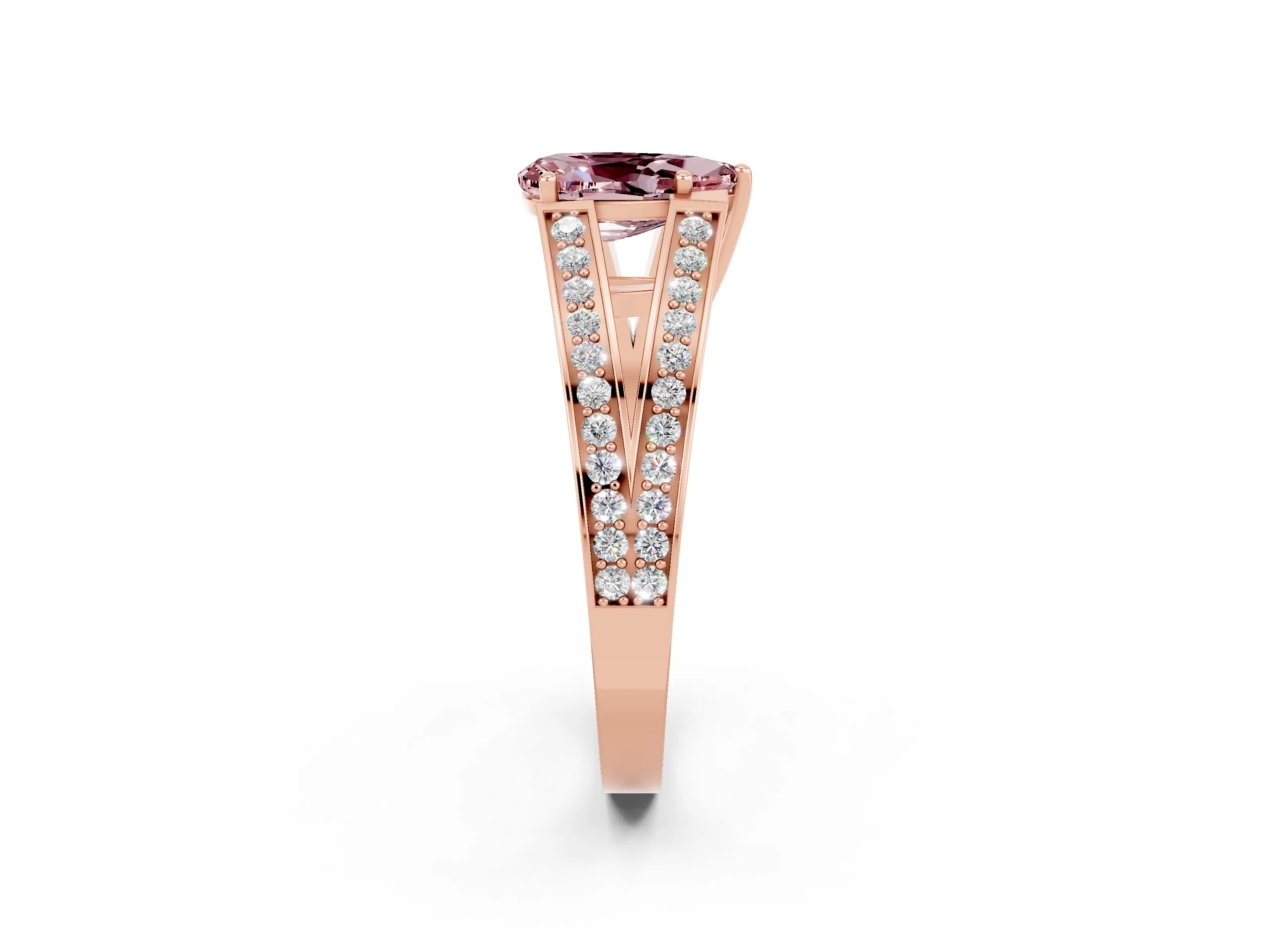 Rose gold Pear Cut Morganite Split Shank Ring with Pavé Band and Four-Prong Setting_2