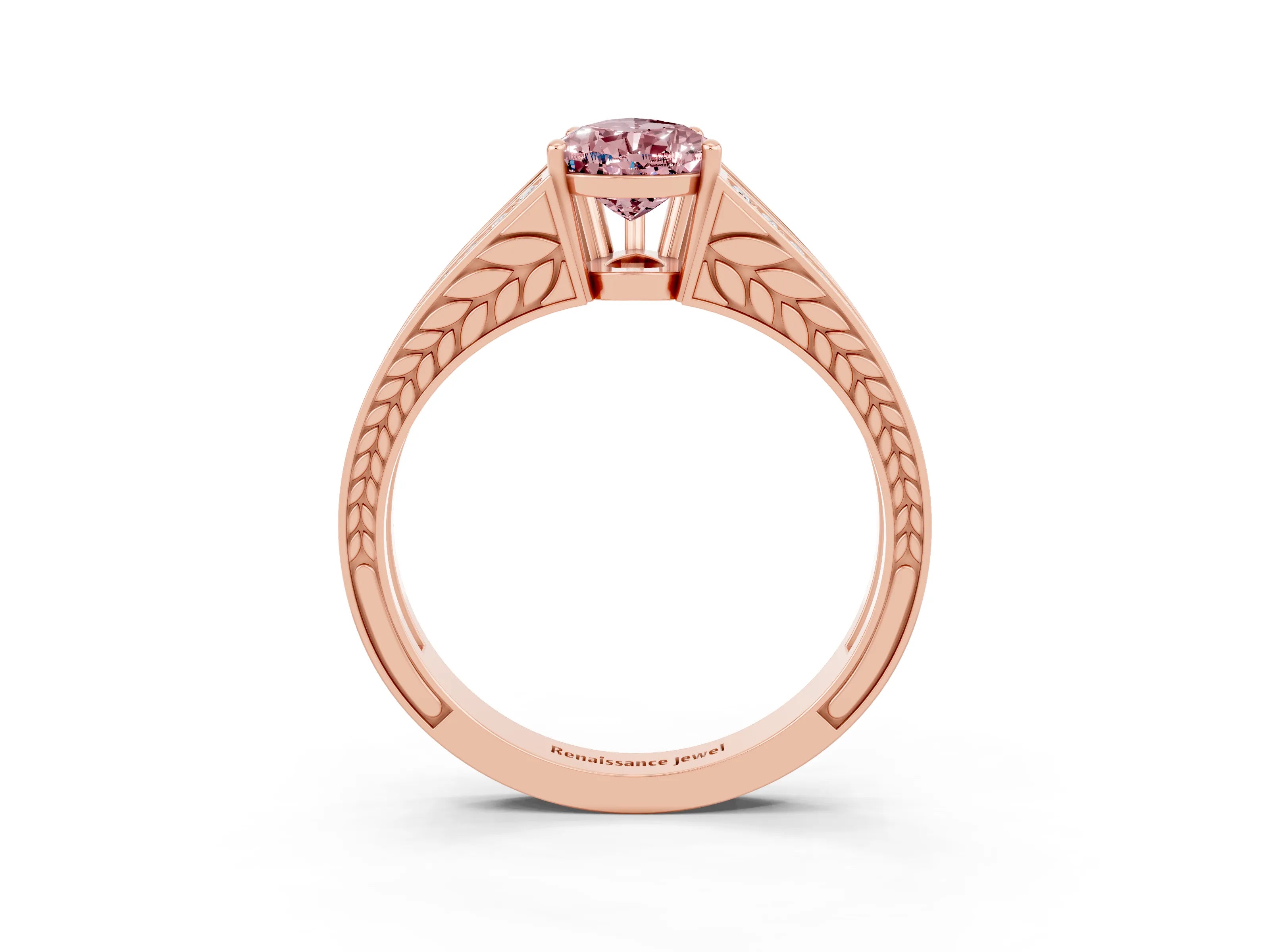 Rose gold Pear Cut Morganite Split Shank Ring with Pavé Band and Four-Prong Setting_3