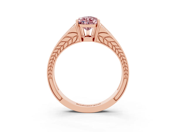 Rose gold Pear Cut Morganite Split Shank Ring with Pavé Band and Four-Prong Setting