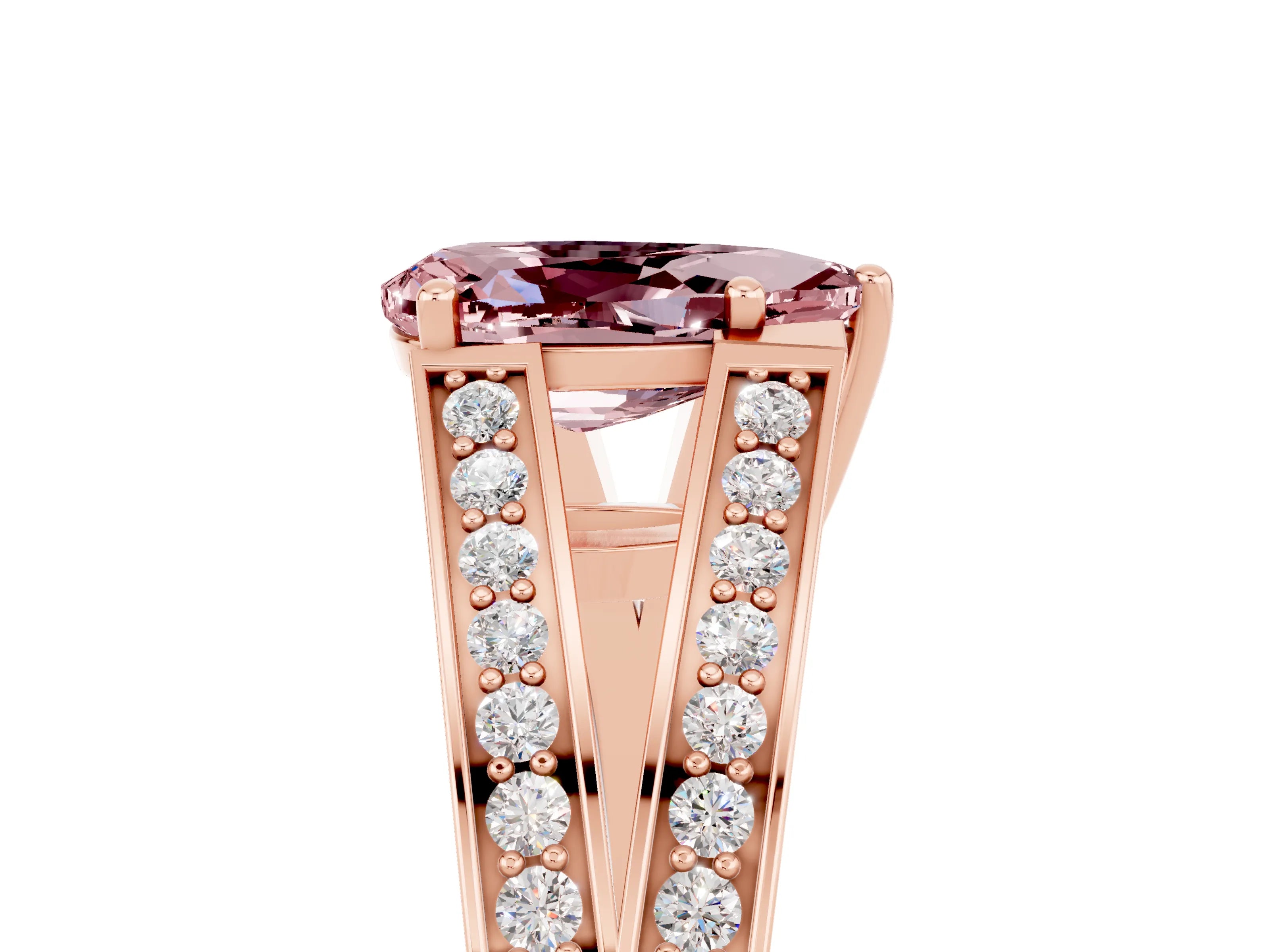 Rose gold Pear Cut Morganite Split Shank Ring with Pavé Band and Four-Prong Setting_5