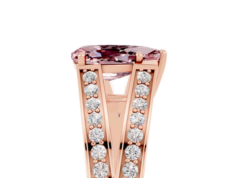 Rose gold Pear Cut Morganite Split Shank Ring with Pavé Band and Four-Prong Setting_5