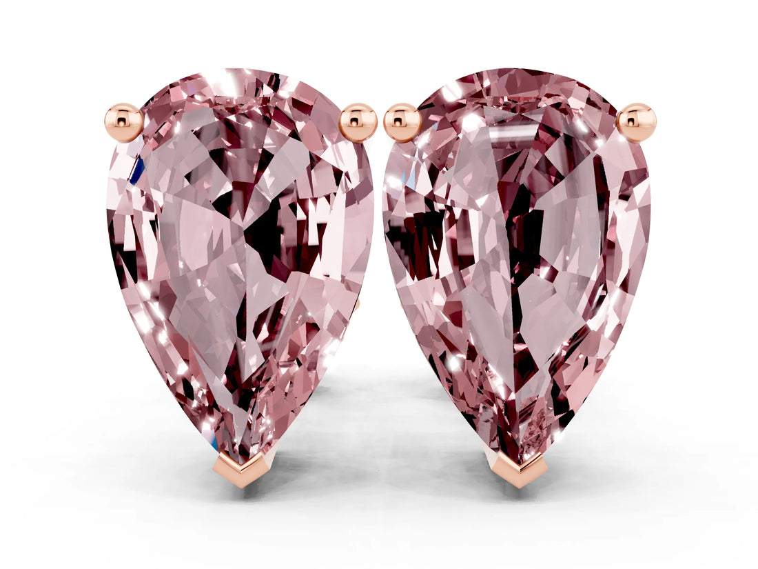 10K Rose Gold 2.56 Carat Pear Morganite Stud Earrings