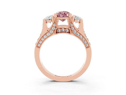 Rose gold Pear Cut Morganite Three-Stone Ring with Channel Set Band and Four-Prong Setting_3