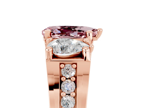 Rose gold Pear Cut Morganite Three-Stone Ring with Channel Set Band and Four-Prong Setting_5