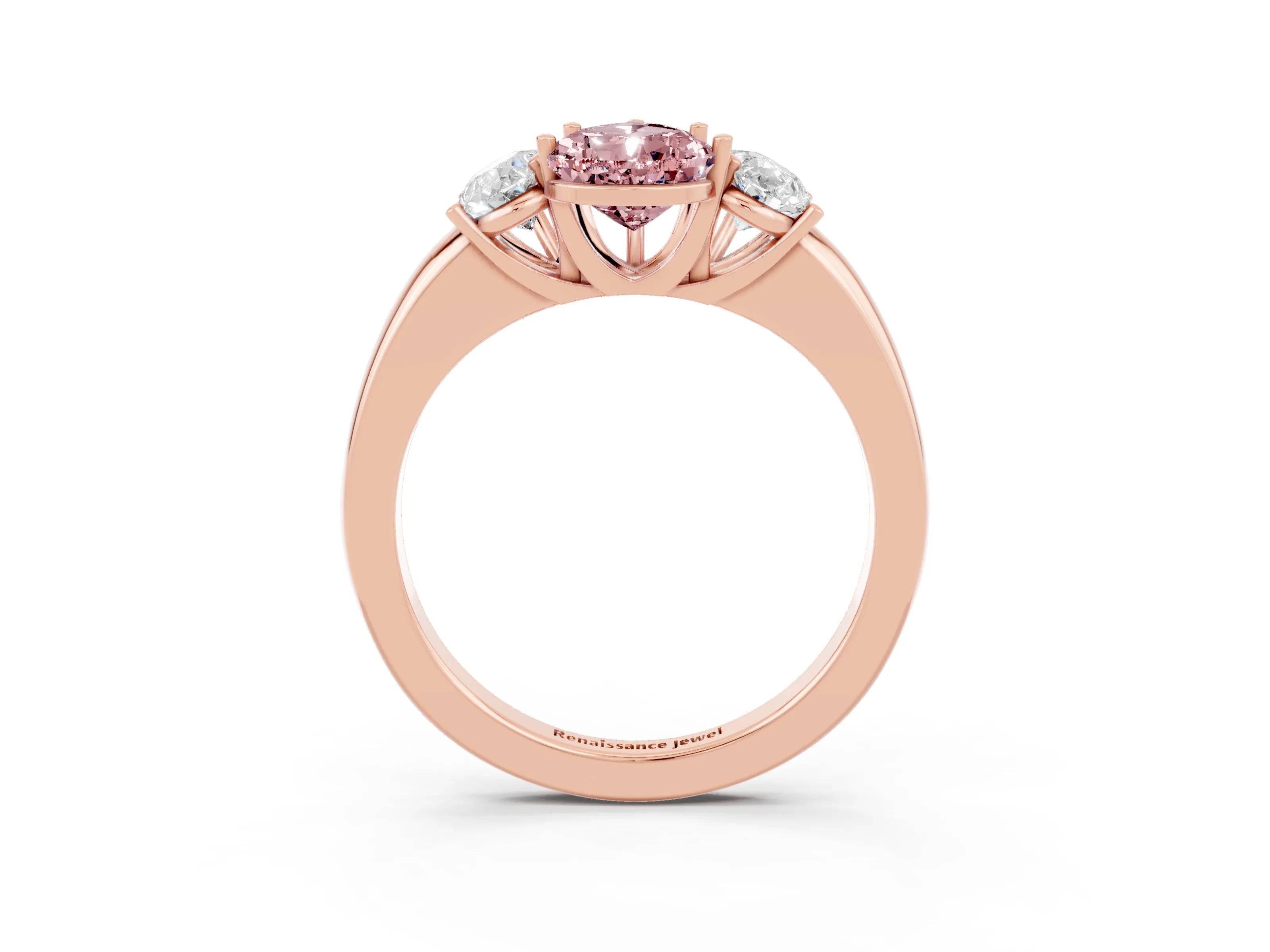 Rose gold Pear Cut Morganite Three-Stone Ring with Four-Prong Setting and Classic Band_3