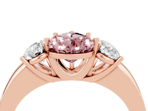 Rose gold Pear Cut Morganite Three-Stone Ring with Four-Prong Setting and Classic Band_4