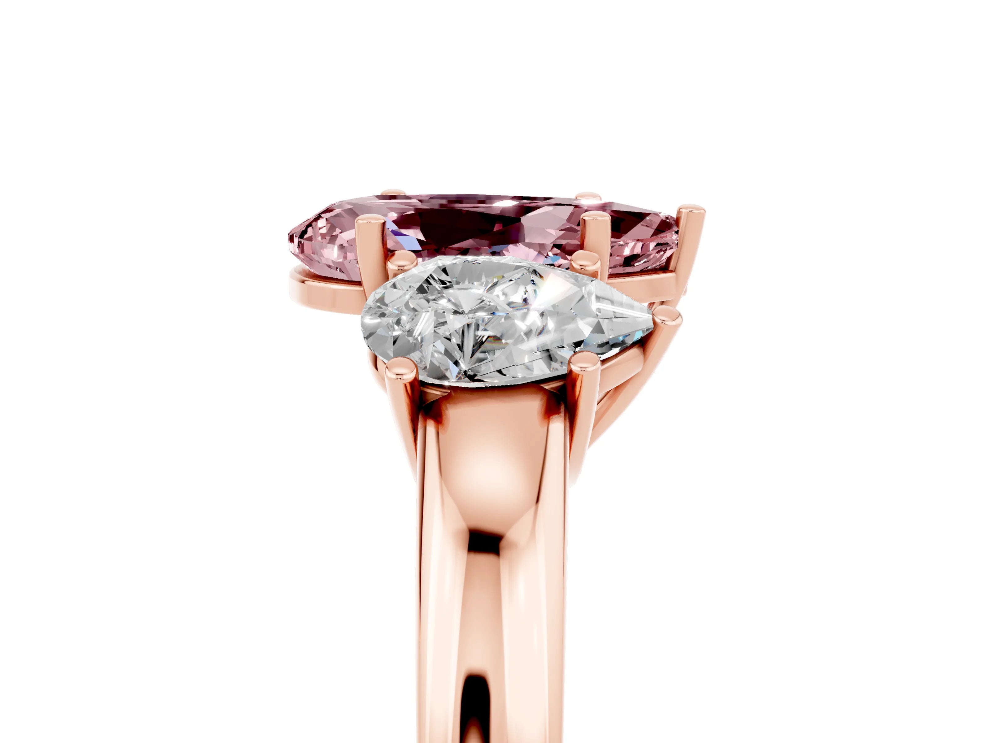 Rose gold Pear Cut Morganite Three-Stone Ring with Four-Prong Setting and Classic Band_5
