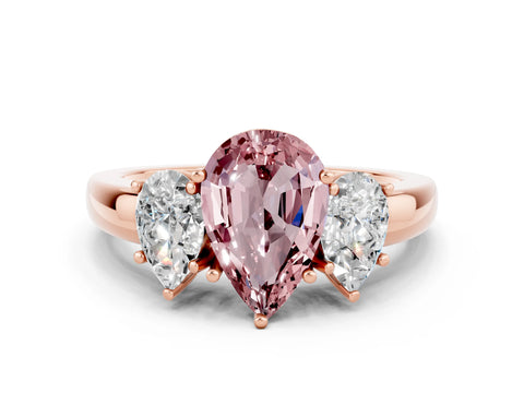 Rose gold Pear Cut Morganite Three-Stone Ring with Four-Prong Setting and Classic Band