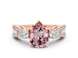 Rose gold Pear Cut Morganite Three-Stone Ring with Pavé Split Shank and Four-Prong Setting_12