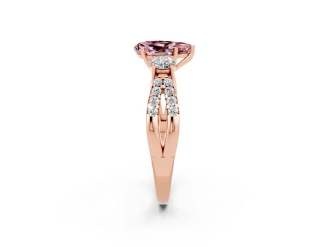 Rose gold Pear Cut Morganite Three-Stone Ring with Pavé Split Shank and Four-Prong Setting_14