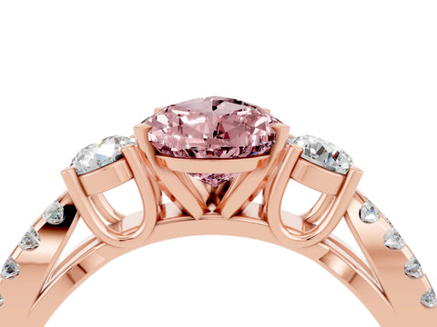Rose gold Pear Cut Morganite Three-Stone Ring with Pavé Split Shank and Four-Prong Setting_16