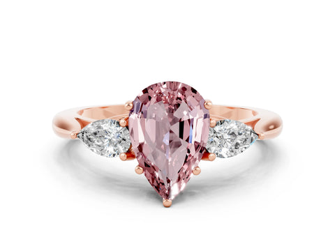 Rose gold Pear Cut Morganite Three-Stone Ring with Pear Side Stones and Four-Prong Setting_12
