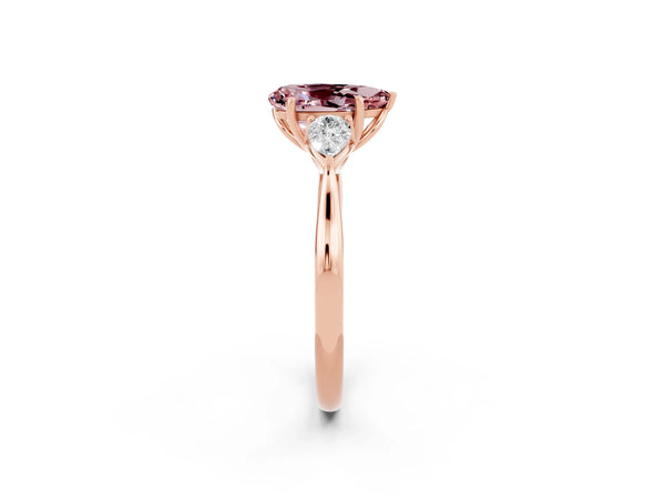 Rose gold Pear Cut Morganite Three-Stone Ring with Pear  Side Stones and Prong Setting