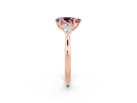 Rose gold Pear Cut Morganite Three-Stone Ring with Pear Side Stones and Four-Prong Setting_14