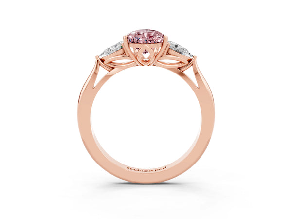 Rose gold Pear Cut Morganite Three-Stone Ring with Pear  Side Stones and Prong Setting