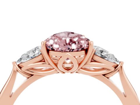 Rose gold Pear Cut Morganite Three-Stone Ring with Pear Side Stones and Four-Prong Setting_16