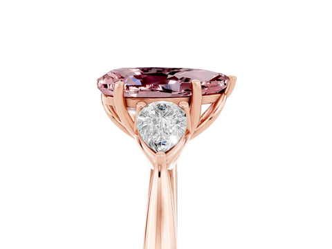 Rose gold Pear Cut Morganite Three-Stone Ring with Pear Side Stones and Four-Prong Setting_17