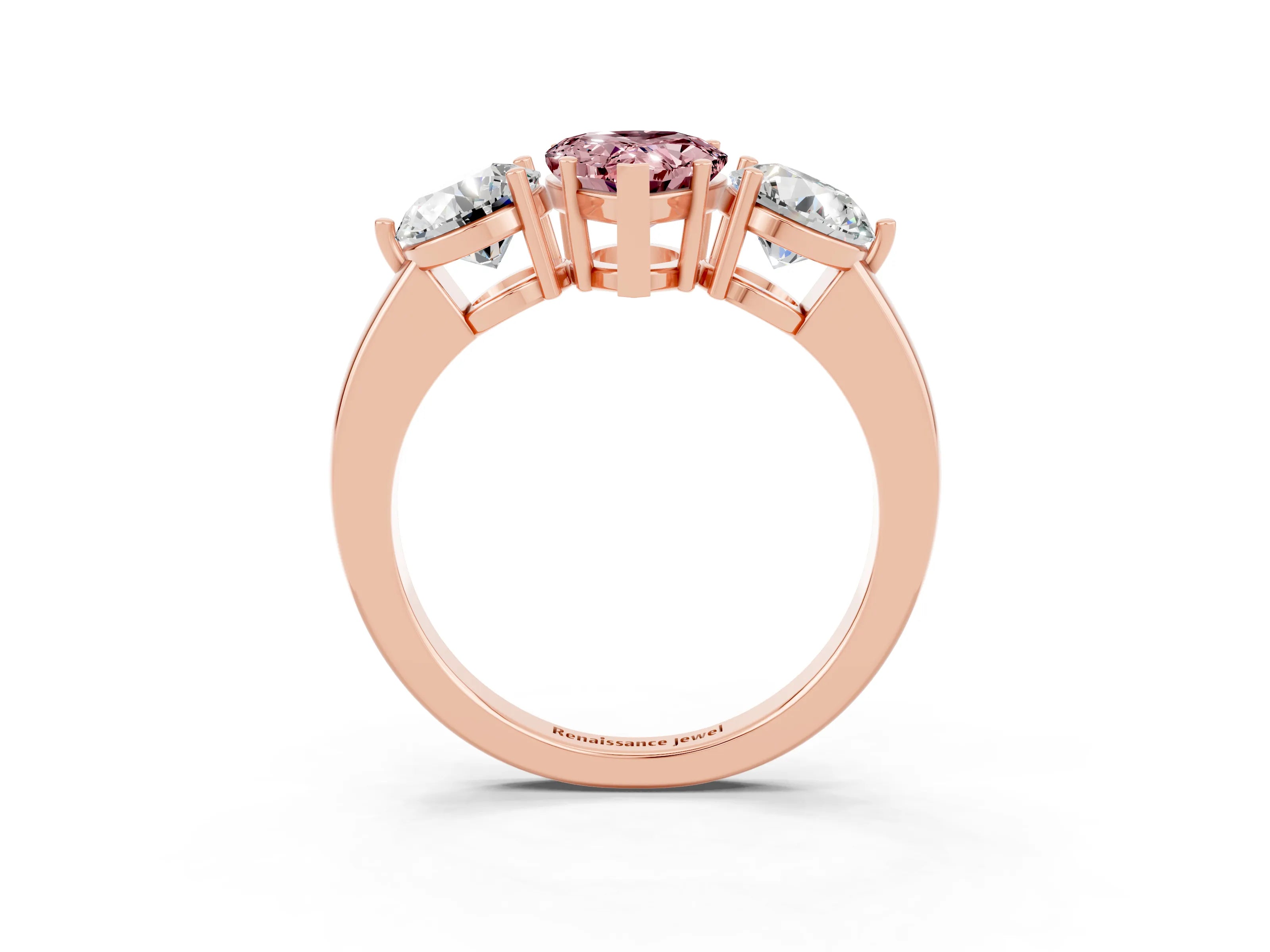 Rose gold Pear Cut Morganite Three-Stone Ring with Prong Setting and Classic Band_3