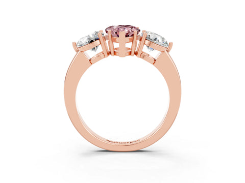 Rose gold Pear Cut Morganite Three-Stone Ring with Prong Setting and Classic Band_3