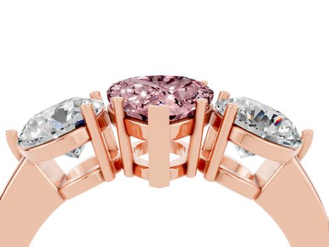Rose gold Pear Cut Morganite Three-Stone Ring with Prong Setting and Classic Band_4