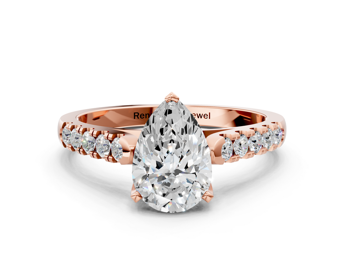 Rose gold Pear Cut Pavé Band Solitaire Ring with Four-Prong Setting_146