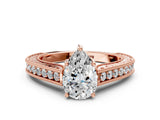 Rose gold Pear Cut Pave Band Milgrain Solitaire Ring_6