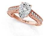 Rose gold Pear Cut Pave Band Milgrain Solitaire Ring_7