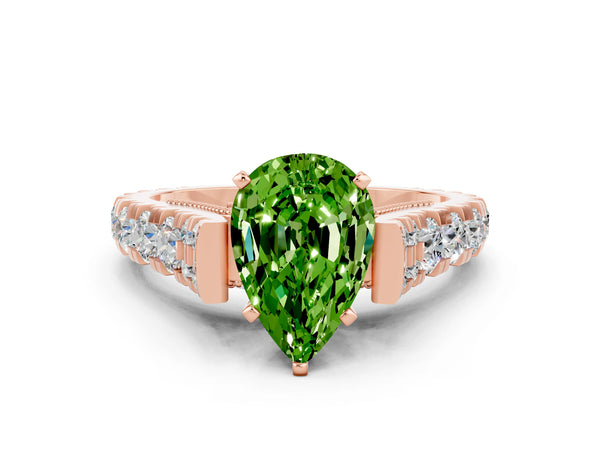 Rose gold Pear Cut Peridot Classic Solitaire Ring with Pavé Band and Four-Prong Setting