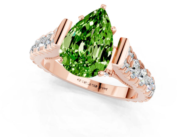 Rose gold Pear Cut Peridot Classic Solitaire Ring with Pavé Band and Four-Prong Setting