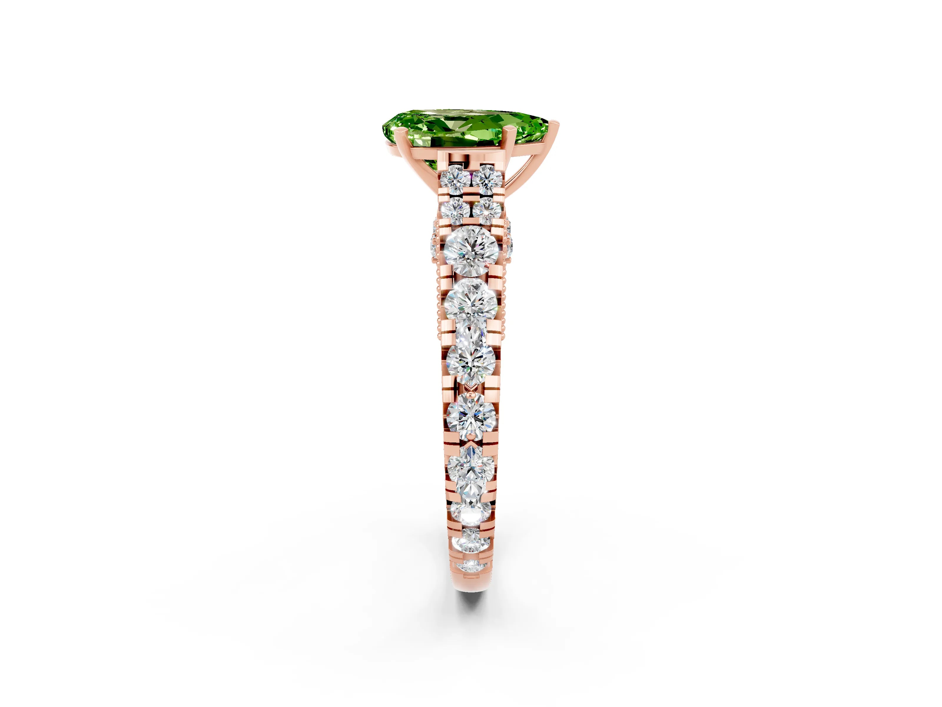 Rose gold Pear Cut Peridot Classic Solitaire Ring with Pavé Band and Four-Prong Setting_2