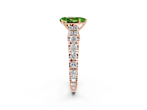 Rose gold Pear Cut Peridot Classic Solitaire Ring with Pavé Band and Four-Prong Setting