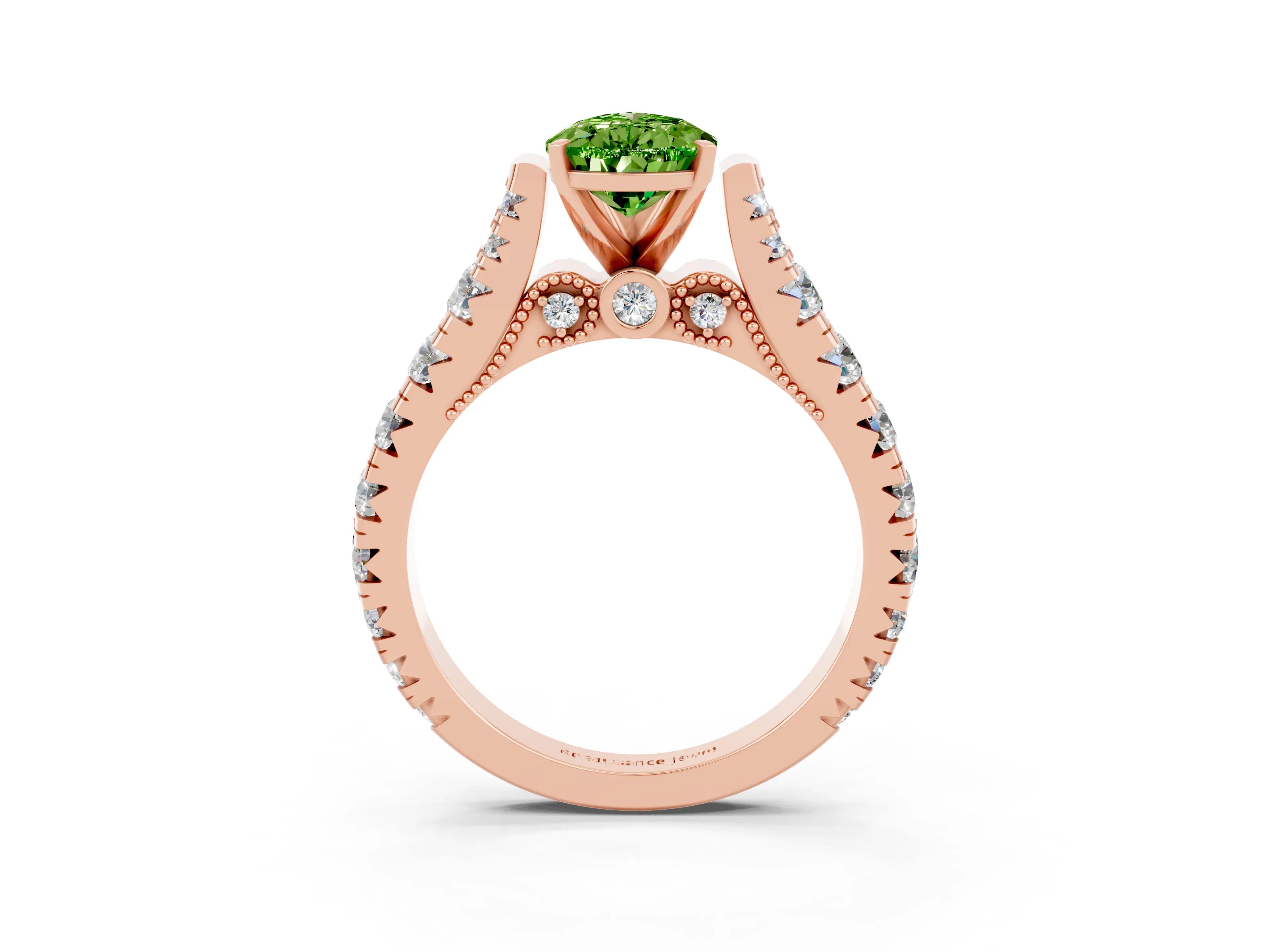 Rose gold Pear Cut Peridot Classic Solitaire Ring with Pavé Band and Four-Prong Setting_3