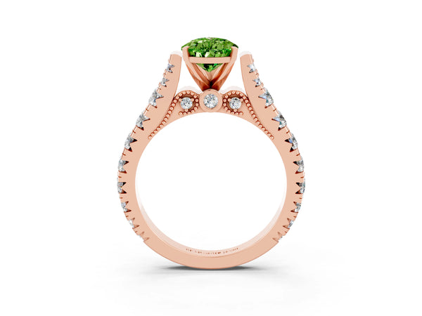 Rose gold Pear Cut Peridot Classic Solitaire Ring with Pavé Band and Four-Prong Setting