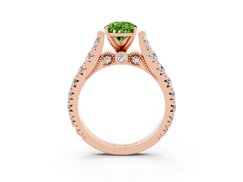 Rose gold Pear Cut Peridot Classic Solitaire Ring with Pavé Band and Four-Prong Setting_3