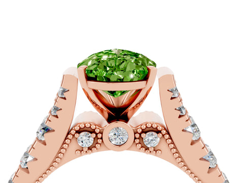 Rose gold Pear Cut Peridot Classic Solitaire Ring with Pavé Band and Four-Prong Setting_4