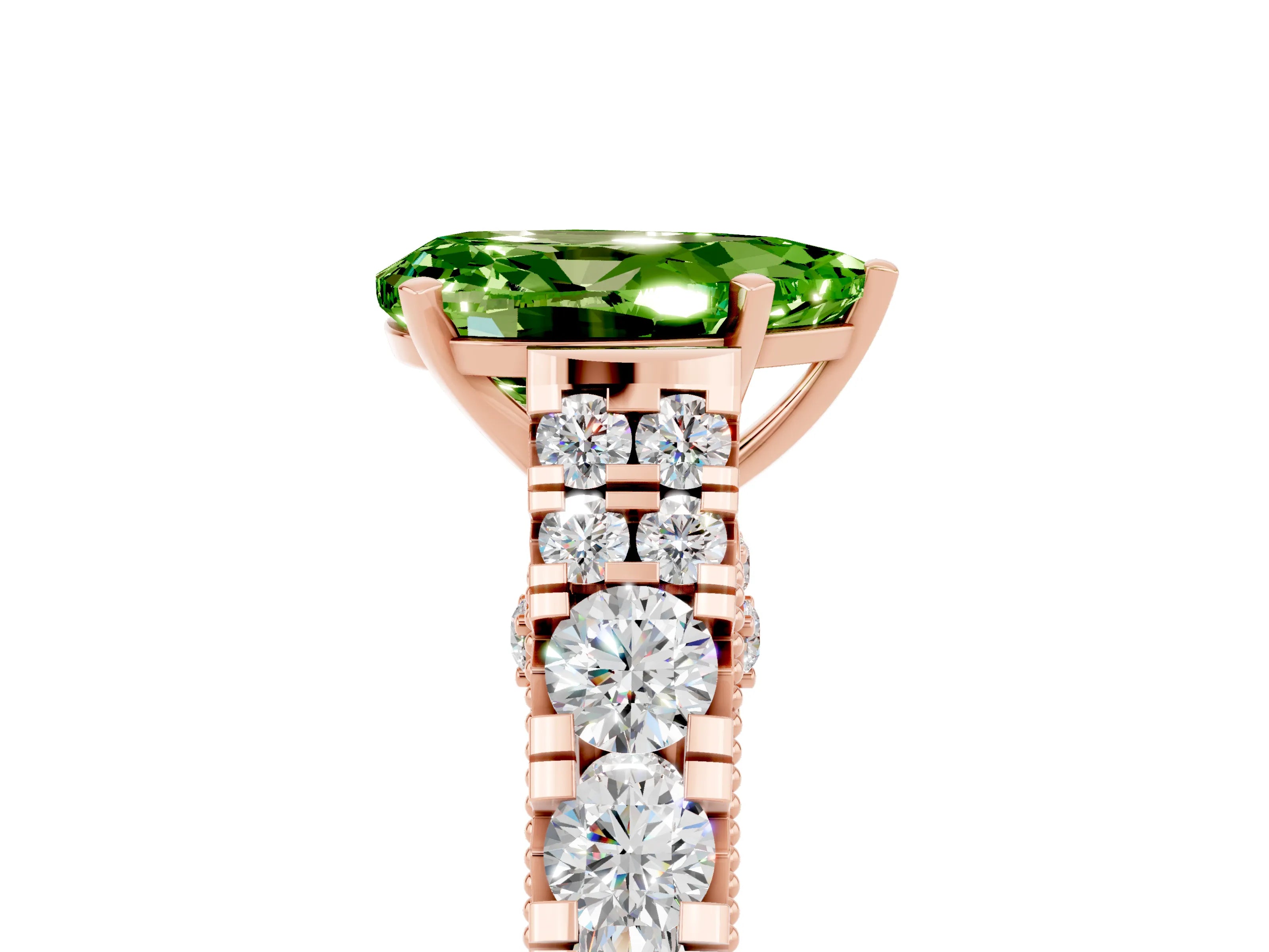 Rose gold Pear Cut Peridot Classic Solitaire Ring with Pavé Band and Four-Prong Setting_5