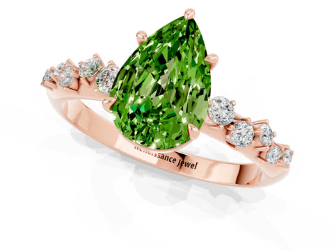 Rose gold Pear Cut Peridot Cluster Side Stone Solitaire Ring with Prong Setting_25
