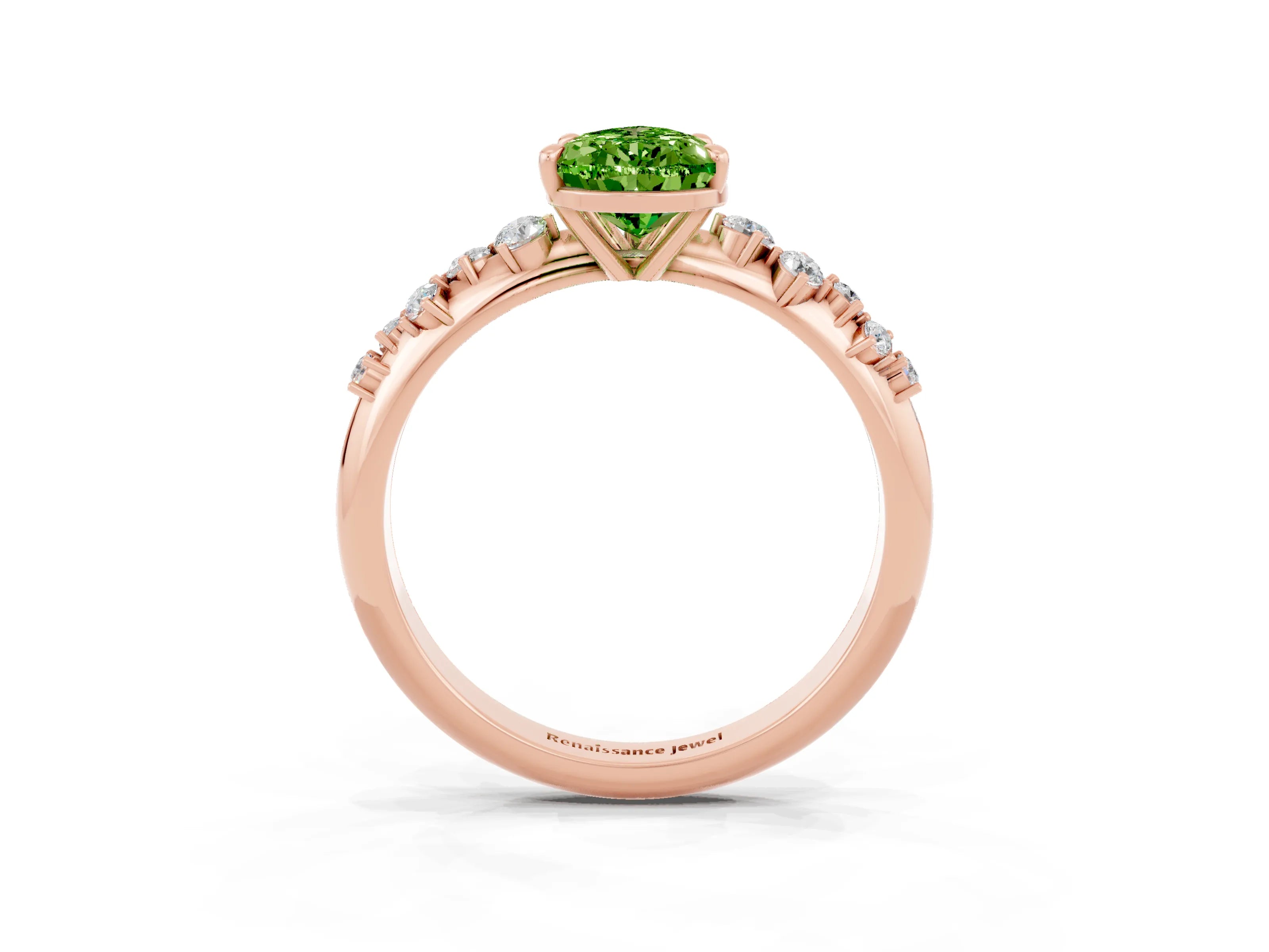 Rose gold Pear Cut Peridot Cluster Side Stone Solitaire Ring with Prong Setting_27