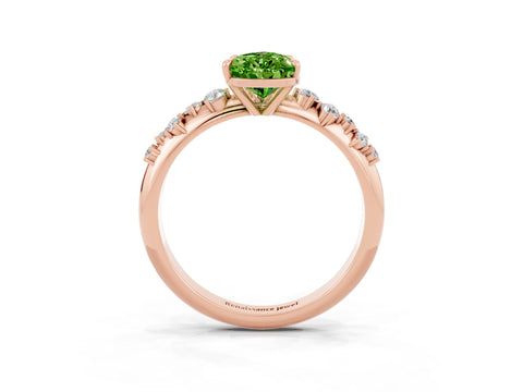 Rose gold Pear Cut Peridot Cluster Side Stone Solitaire Ring with Prong Setting_27