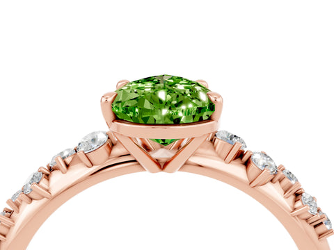 Rose gold Pear Cut Peridot Cluster Side Stone Solitaire Ring with Prong Setting_28