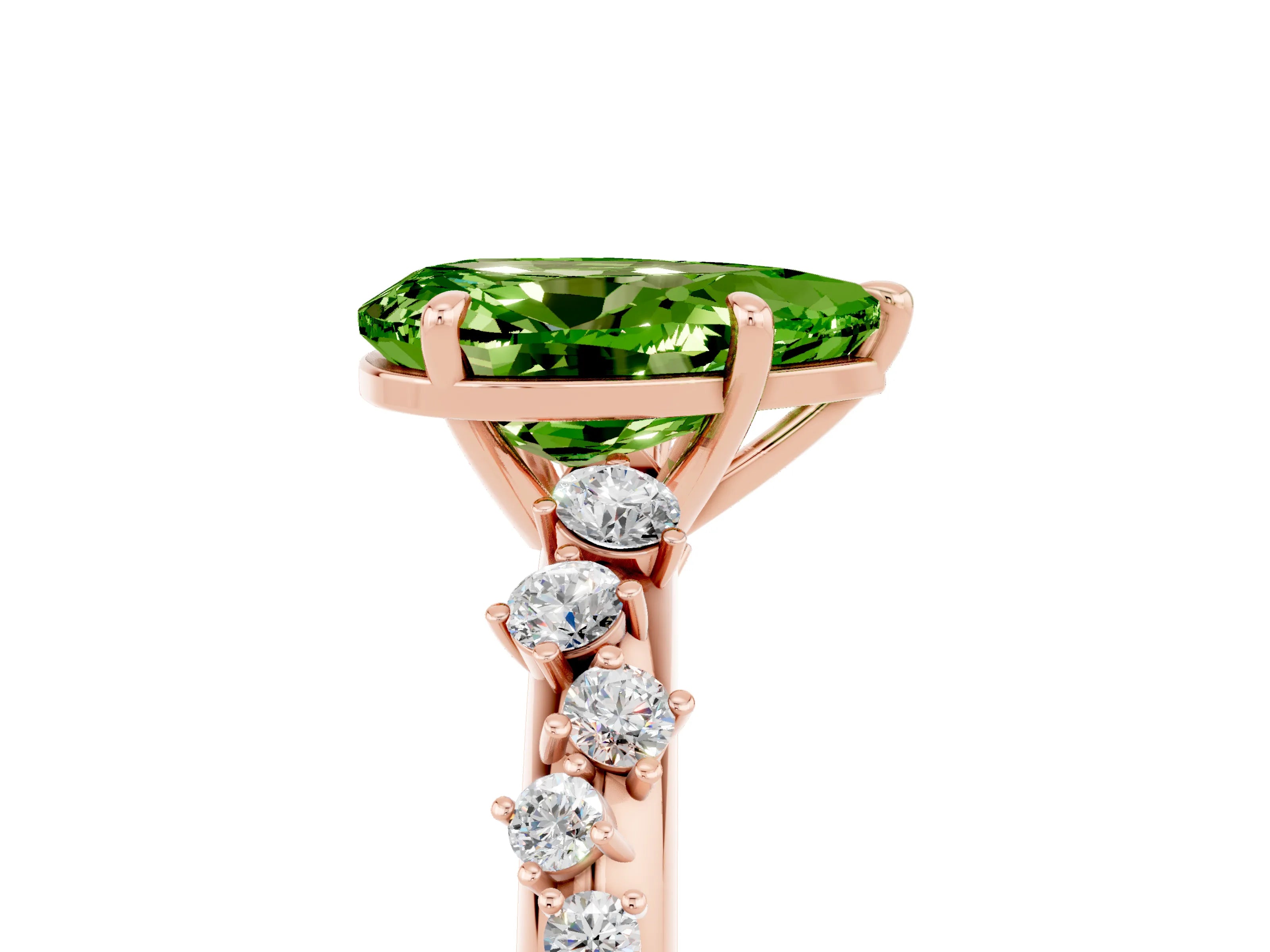 Rose gold Pear Cut Peridot Cluster Side Stone Solitaire Ring with Prong Setting_29