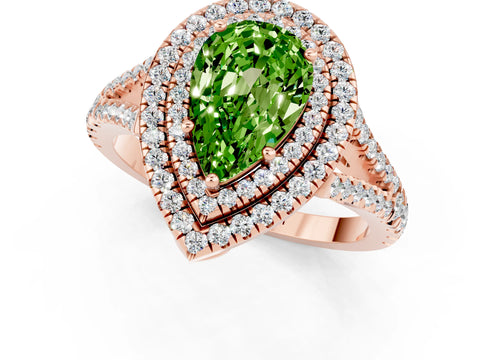 Rose gold Pear Cut Peridot Double Halo Ring with Pavé Band and Prong Setting_13