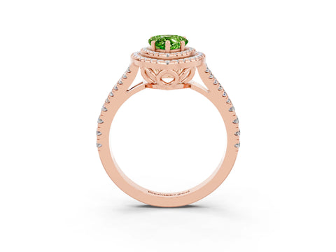 Rose gold Pear Cut Peridot Double Halo Ring with Pavé Band and Prong Setting_15